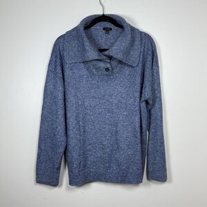 Talbots Breton Button Collar Pullover Sweater Women XL Heather Blue Cotton Blend